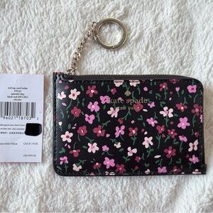 Kate Spade Black Floral Zip Card Holder Keychain